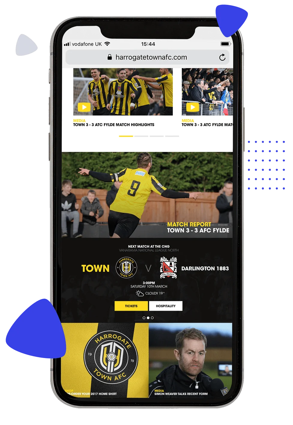 Harrogate Town AFC Website on iPhone - Pixel builders