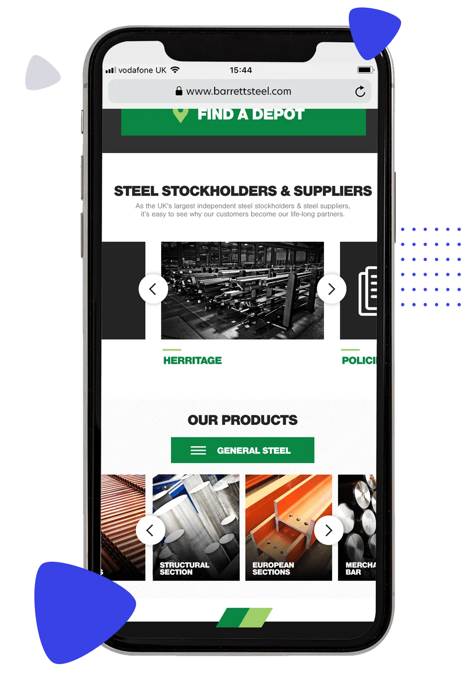 Barrett Steel Website on iPhone - Digital Yogi